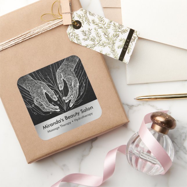 Pegatina Cuadrada Terapia Masajista Manos Curadoras Energía Spa Well (Regalar)