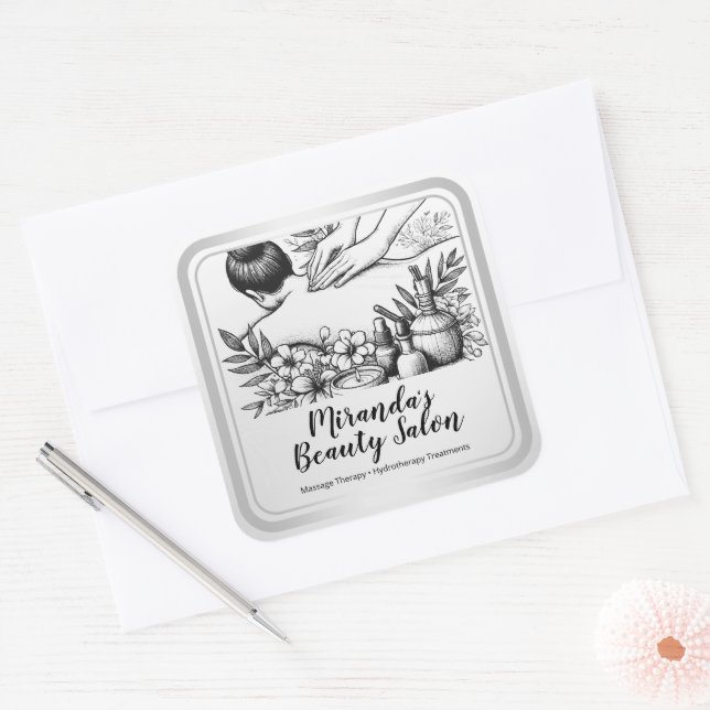 Pegatina Cuadrada Terapia Masajista Manos Curadoras Energía Spa Well (Sobre)