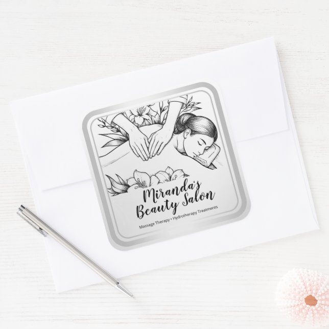 Pegatina Cuadrada Terapia Masajista Manos Curadoras Energía Spa Well (Sobre)