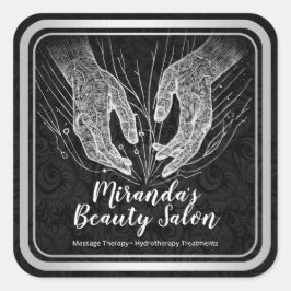Pegatina Cuadrada Terapia Masajista Manos Curadoras Energía Spa Well