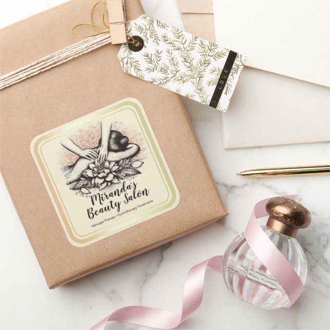 Pegatina Cuadrada Terapia Masajista Manos Curadoras Energía Spa Well (Regalar)