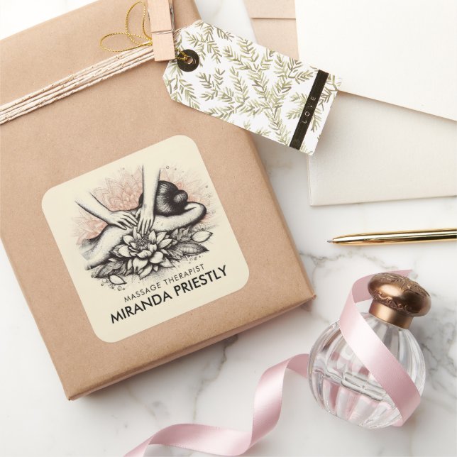 Pegatina Cuadrada Terapia Masajista Manos Curadoras Energía Spa Well (Regalar)