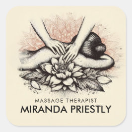 Pegatina Cuadrada Terapia Masajista Manos Curadoras Energía Spa Well