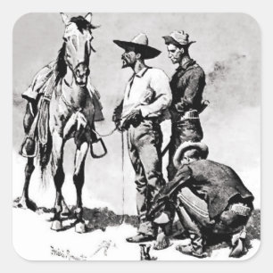 Pegatina Cuadrada Tercer Caballero de la Caballería por Frederic Rem