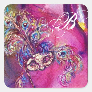 Pegatina Cuadrada TERCERA Masquerade MASK Monograma Fuchsia Oro Azul