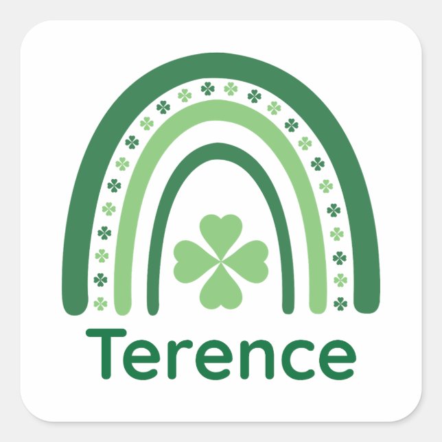 Pegatina Cuadrada Terence Name Clover Boho Rainbow (Anverso)