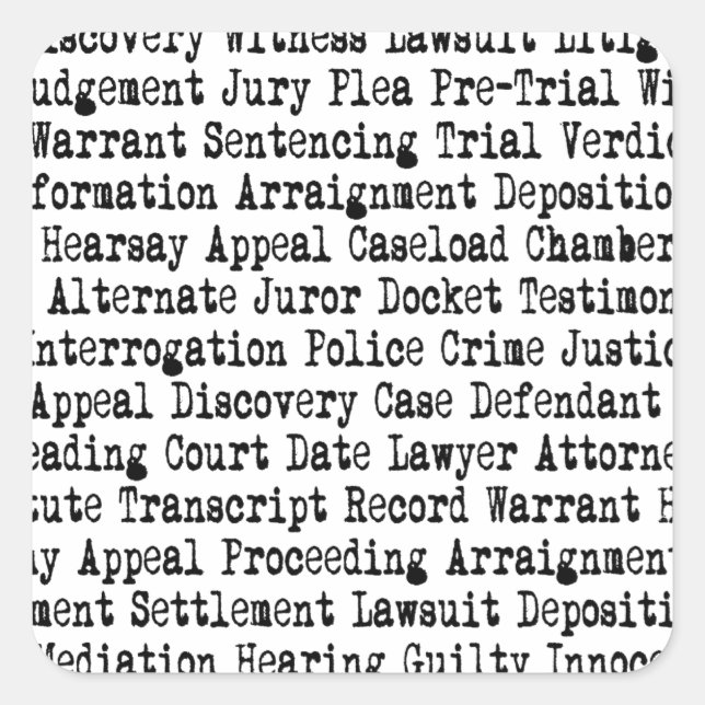 Pegatina Cuadrada Terminología de Palabras Legales (Anverso)