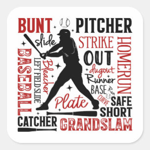 Pegatina Cuadrada Términos y términos de la tipografía del béisbol