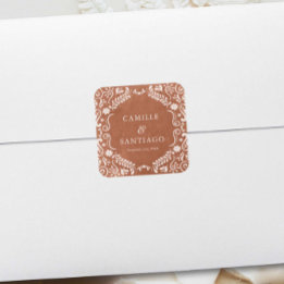 Pegatina Cuadrada Terracota Boda mexicano Papel Picado