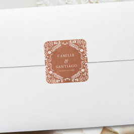 Pegatina Cuadrada Terracota Boda mexicano Papel Picado