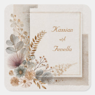 Pegatina Cuadrada Terracota Botánico Casamiento Tono Muted Taupe