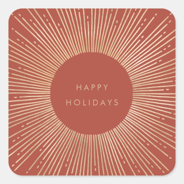 Pegatina Cuadrada Terracota & Dorado marco de sol arte deco Vacacion (Anverso)