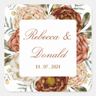 Pegatina Cuadrada Terracota floral de Boho neutral de presupuesto