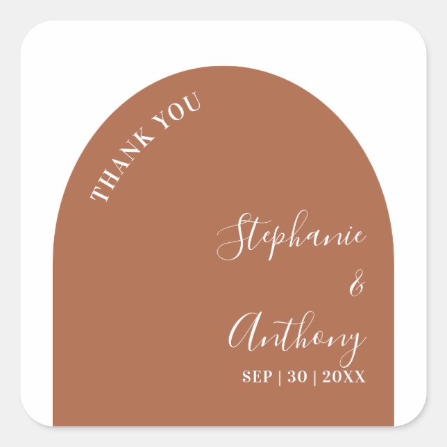 Pegatina Cuadrada Terracota y Boda del Arco Blanco (Anverso)