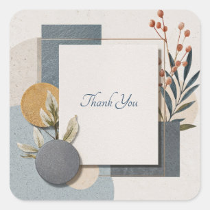 Pegatina Cuadrada Terracotta Blue Geometric Botanical Boda