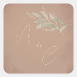 Pegatina Cuadrada Terracotta Boho Minimalist Wedding 