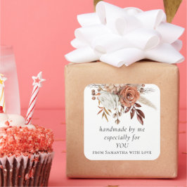 Pegatina Cuadrada Terracotta Florals Hecho A Mano Especialmente Para