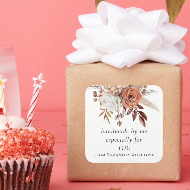 Pegatina Cuadrada Terracotta Florals Hecho A Mano Especialmente Para (Fiesta)