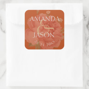 Pegatina Cuadrada Terracotta Rust Floral Cute Boda