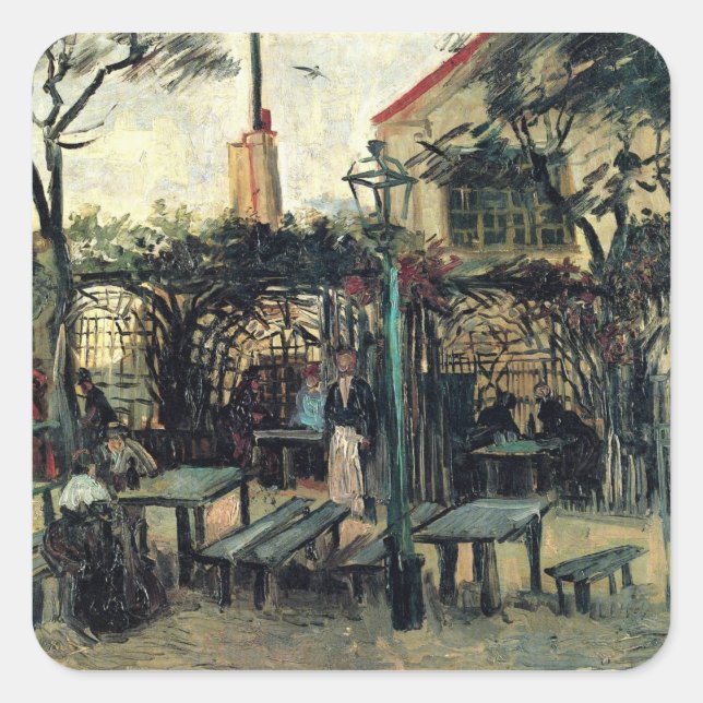 Pegatina Cuadrada Terraza de un café, Montmartre por Vincent van Gog (Anverso)