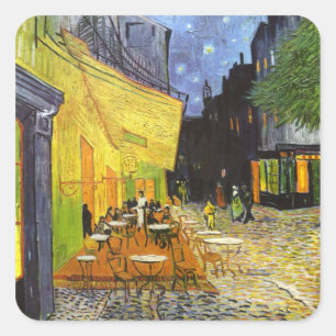 Pegatina Cuadrada Terraza del Café por la noche de Van Gogh