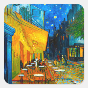 Pegatina Cuadrada Terraza Van Gogh Café de noche