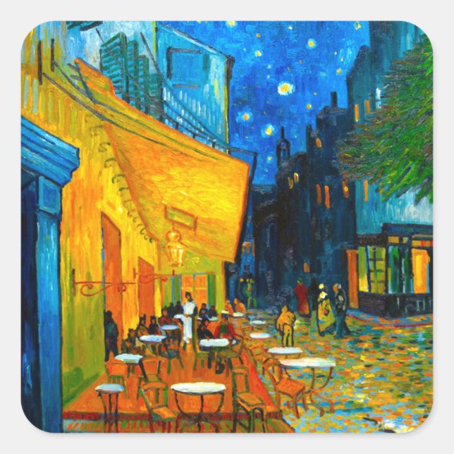 Pegatina Cuadrada Terraza Van Gogh Café de noche (Anverso)