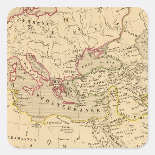 Pegatina Cuadrada Terre aux trois fils de Noe (Anverso)
