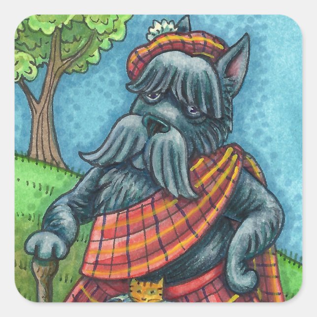 Pegatina Cuadrada TERRENO SCOTISTA, SCOTTIE PERRO ORGULLO Sporran (Anverso)