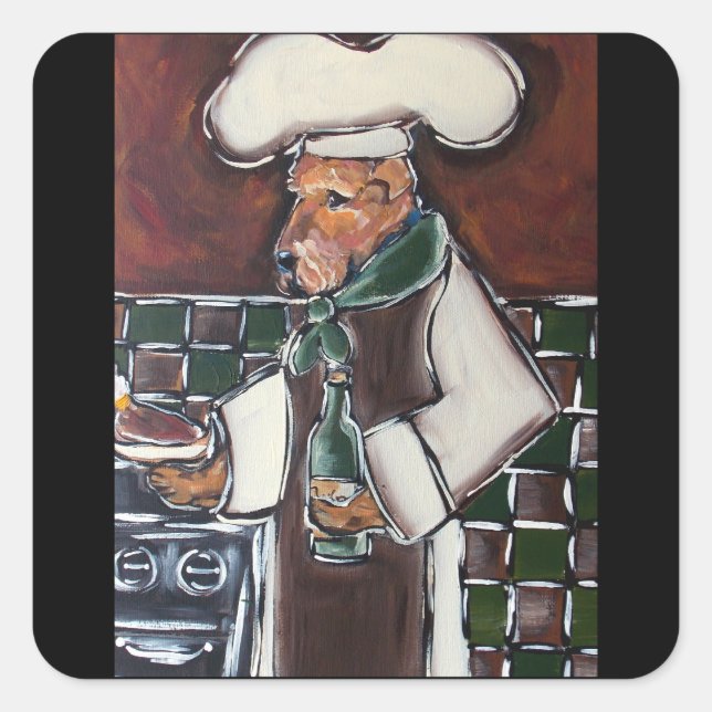 PEGATINA CUADRADA TERRIER AIREDALE  (Anverso)