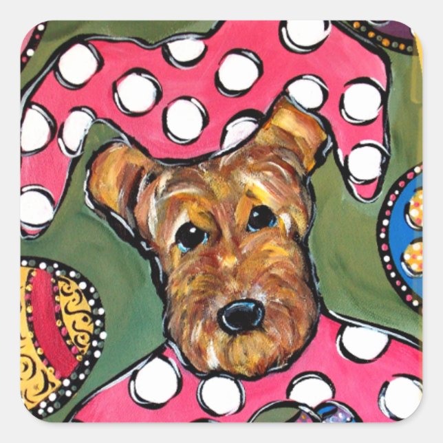 PEGATINA CUADRADA TERRIER AIREDALE (Anverso)