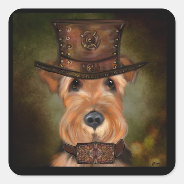 PEGATINA CUADRADA TERRIER AIREDALE  (Anverso)