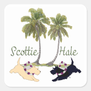 Pegatina Cuadrada Terrier Escocés Diseño Hawaiano