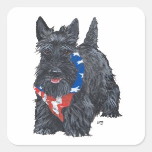 Pegatina Cuadrada Terrier Escocés Patriótico