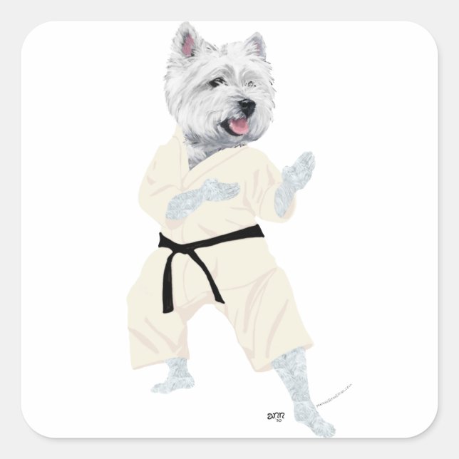 Pegatina Cuadrada ¡Terrier West Highland KARATE ! (Anverso)