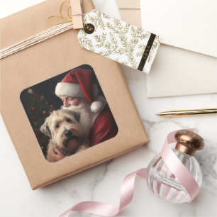Pegatina Cuadrada Terrier Wheaton Con Claus Santa Festivo Navidad