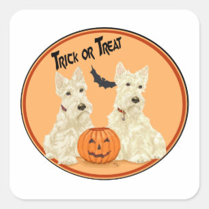 Pegatina Cuadrada Terriers Escoceses Trigo Halloween