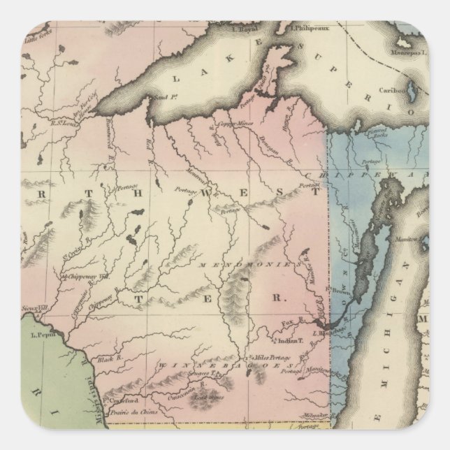 Pegatina Cuadrada Territorios del Noroeste y Michigan (Anverso)