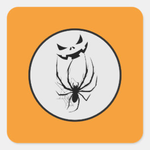Pegatina Cuadrada Terror de Araña en Telaraña Negra y Blanca de Hall