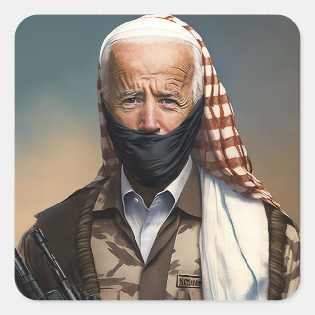 Pegatina Cuadrada Terrorista Joe Biden (Anverso)