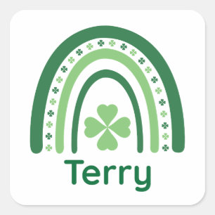 Pegatina Cuadrada Terry Name Clover Boho Arcoíris