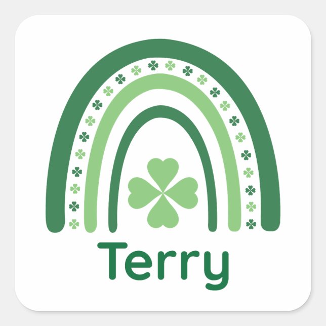 Pegatina Cuadrada Terry Name Clover Boho Rainbow (Anverso)