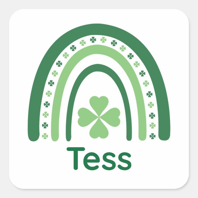Pegatina Cuadrada Tess Name Clover Boho Rainbow (Anverso)