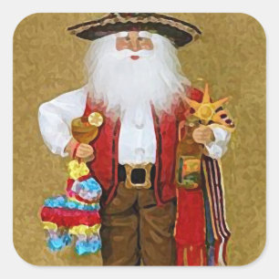 Pegatina Cuadrada Texan Santa Claus, el sudoeste de México hispano