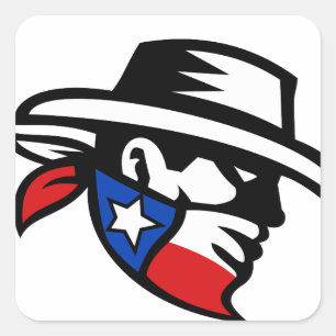 Pegatina Cuadrada Texas Bandit Cowboy Side Retro
