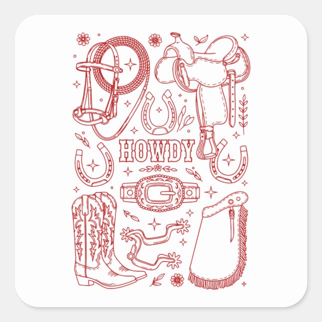 Pegatina Cuadrada Texas Cowboy Pack (Anverso)