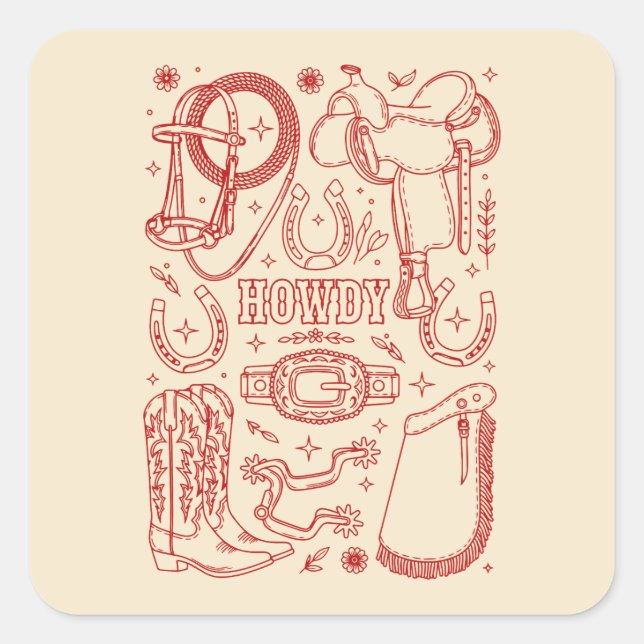 Pegatina Cuadrada Texas Cowboy Pack (Anverso)