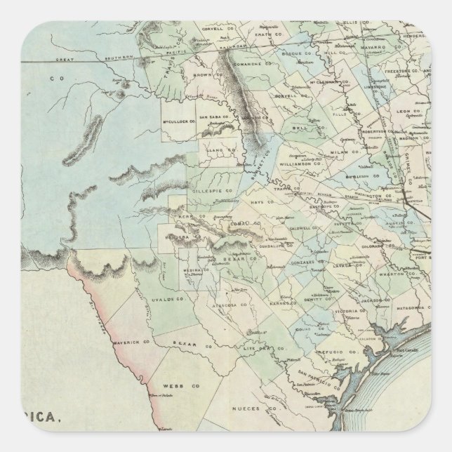 Pegatina Cuadrada Texas de los Estados Unidos de América (Anverso)