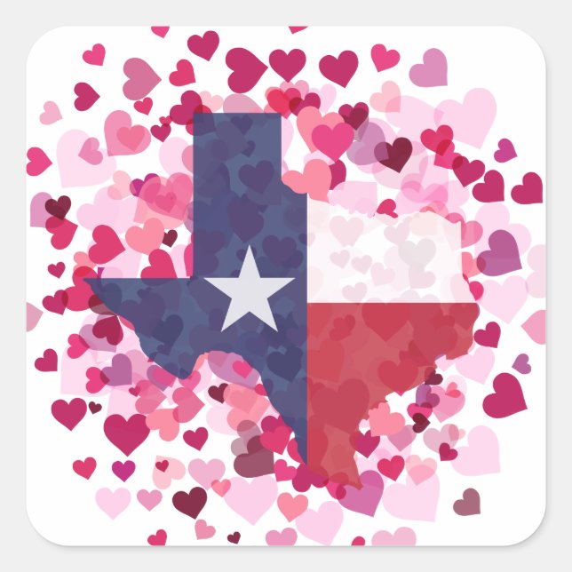 Pegatina Cuadrada Texas en un campo cardíaco - El día de San Valentí (Anverso)