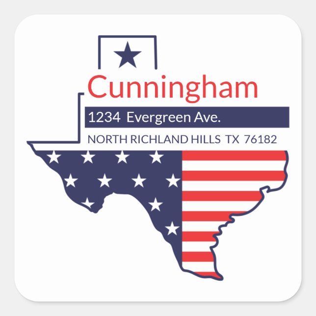Pegatina Cuadrada Texas Return Address: Patriotic Stars and Stripes (Anverso)